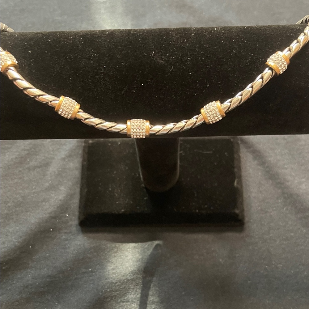 Brighton Silver and Gold Chunky Rope Chain Necklace with Crystals